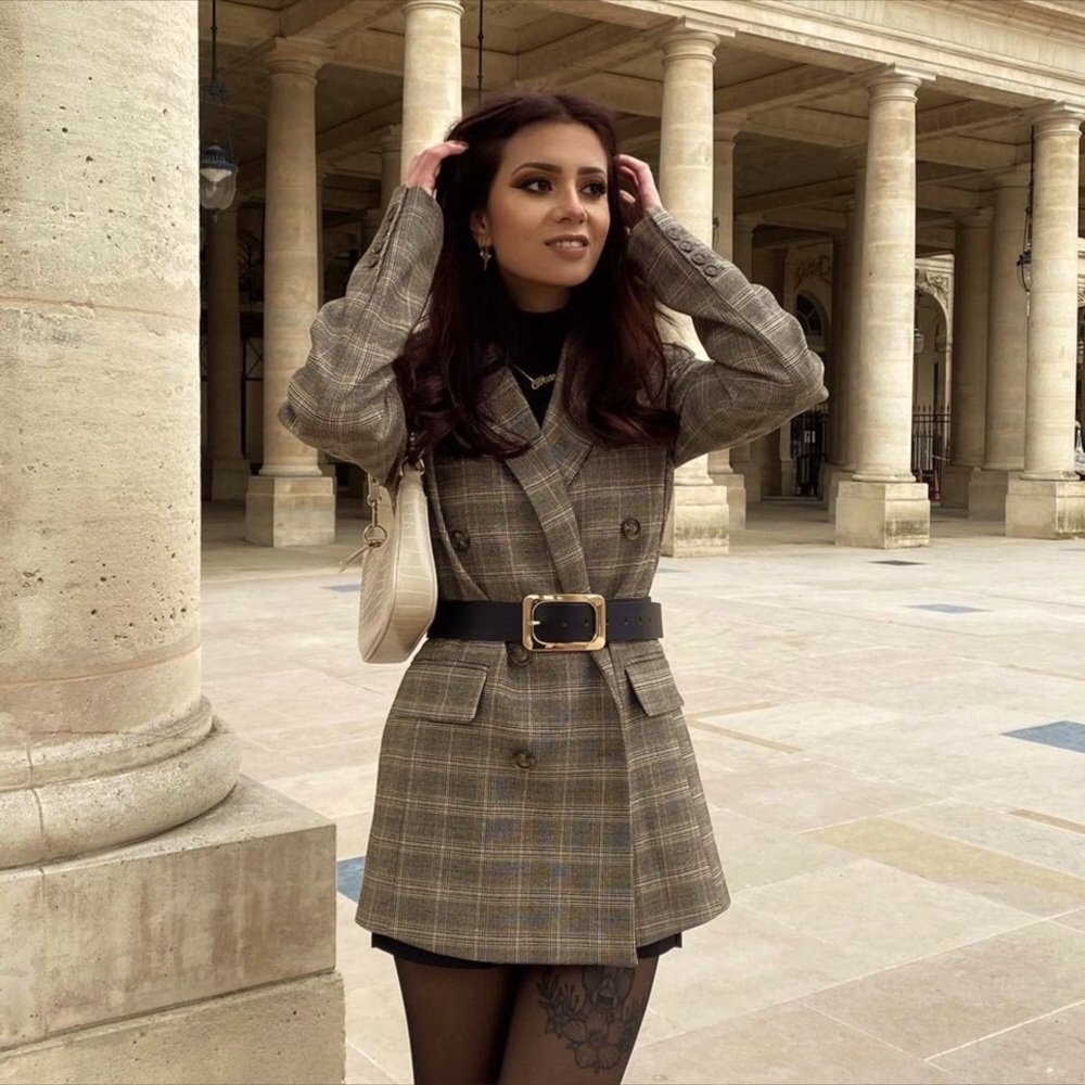 Zara Double Breasted Plaid Blazer Jacket